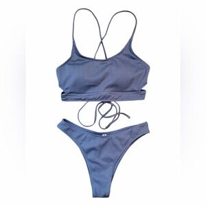 Zaful NWOT Ribbed Navy Crisscross Bikini Set